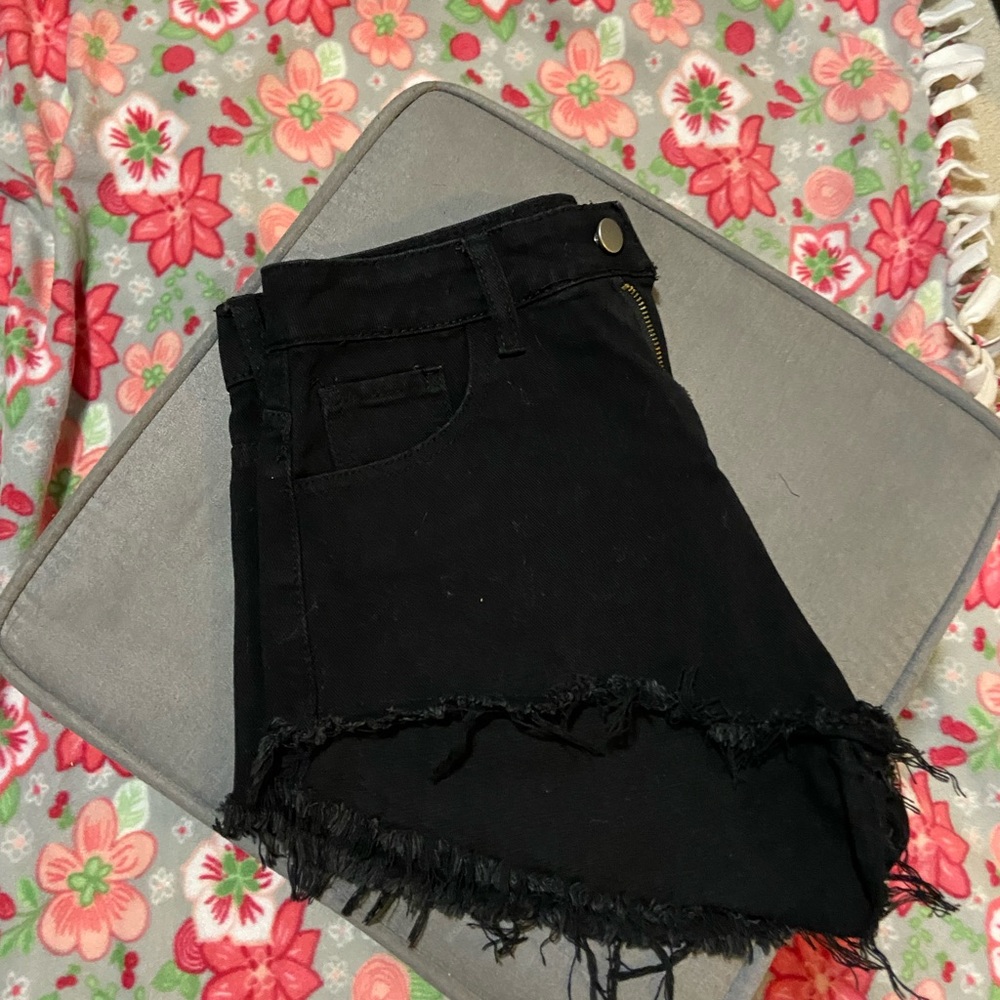 black denim shorts